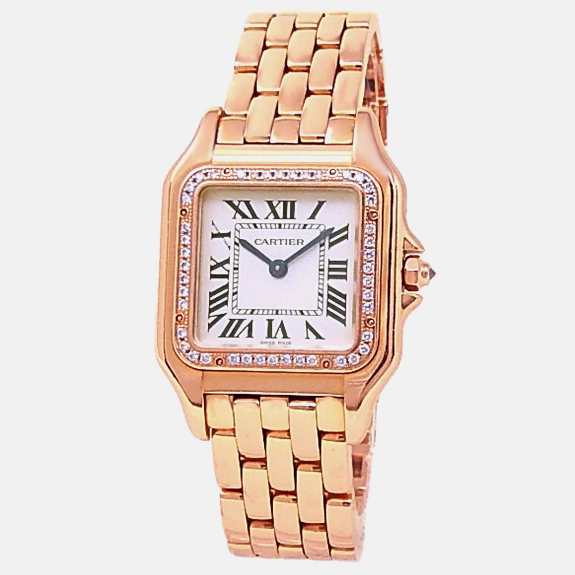 

Cartier Panthere WJPN0009 Quartz Silver Dial 18k Rose Gold Diamond Women's Wristwatch 27 mm