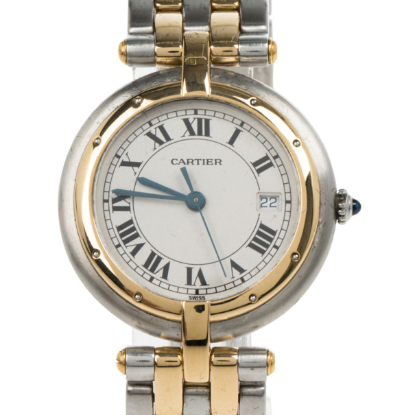 Pre Owned Cartier Cream 18K Yellow Gold and Stainless Steel Vendome Women's Wristwatch 27.5MM