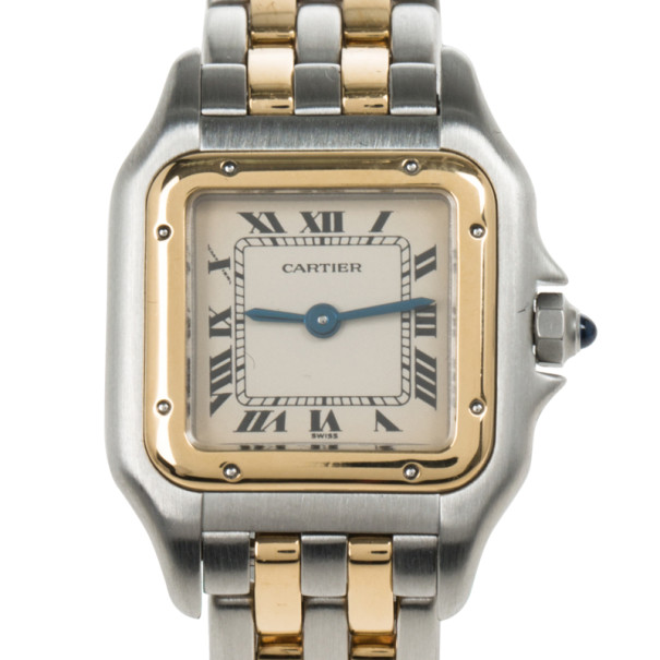 مملوكة مسبقًا Cartier Cream 18K Yellow Gold and Stainless Steel Panthere Women’s Wristwatch 22MM