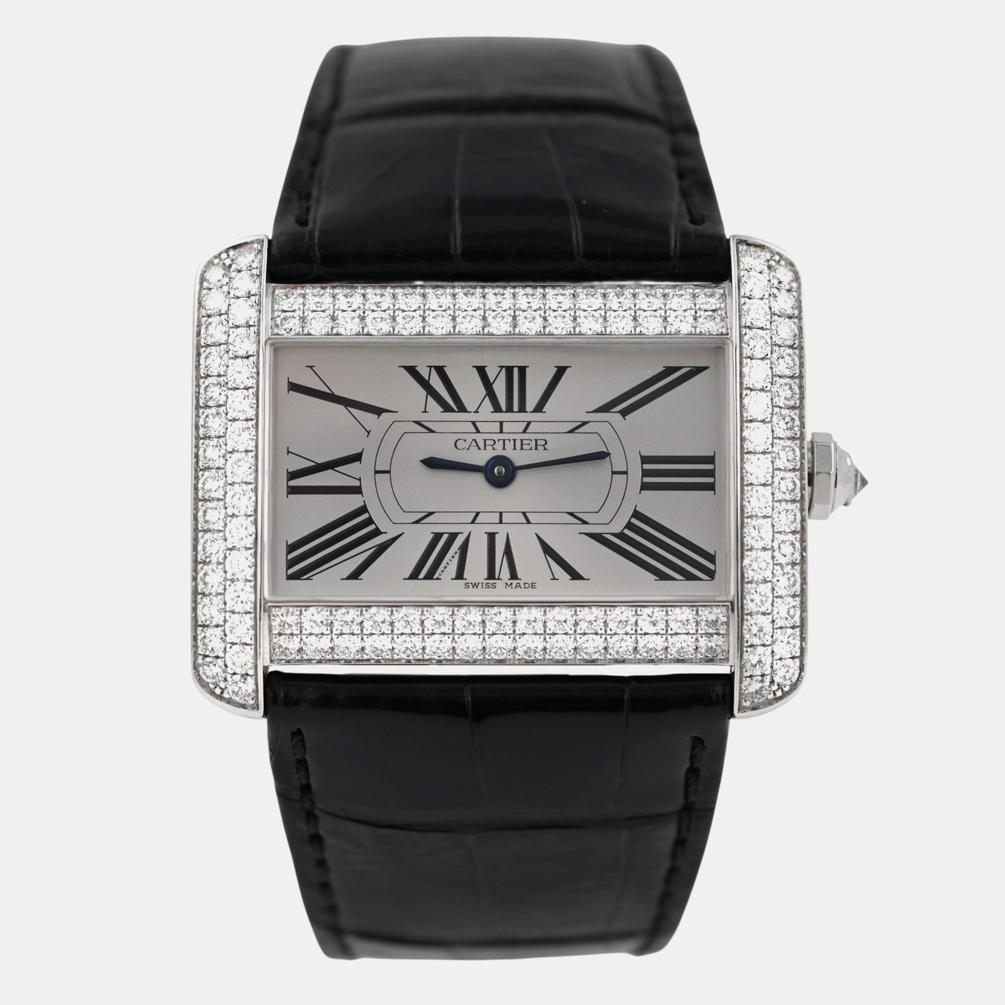 Pre-owned Cartier Tank Divan 2614 Wa301356 Quartz Diamonds 18k White Gold Women's Wristwatch 38 Mm In Silver