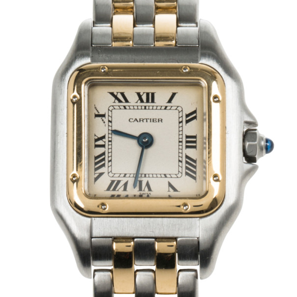 مملوكة مسبقًا Cartier Cream 18K Yellow Gold and Stainless Steel Panthere Women's Wristwatch 22MM