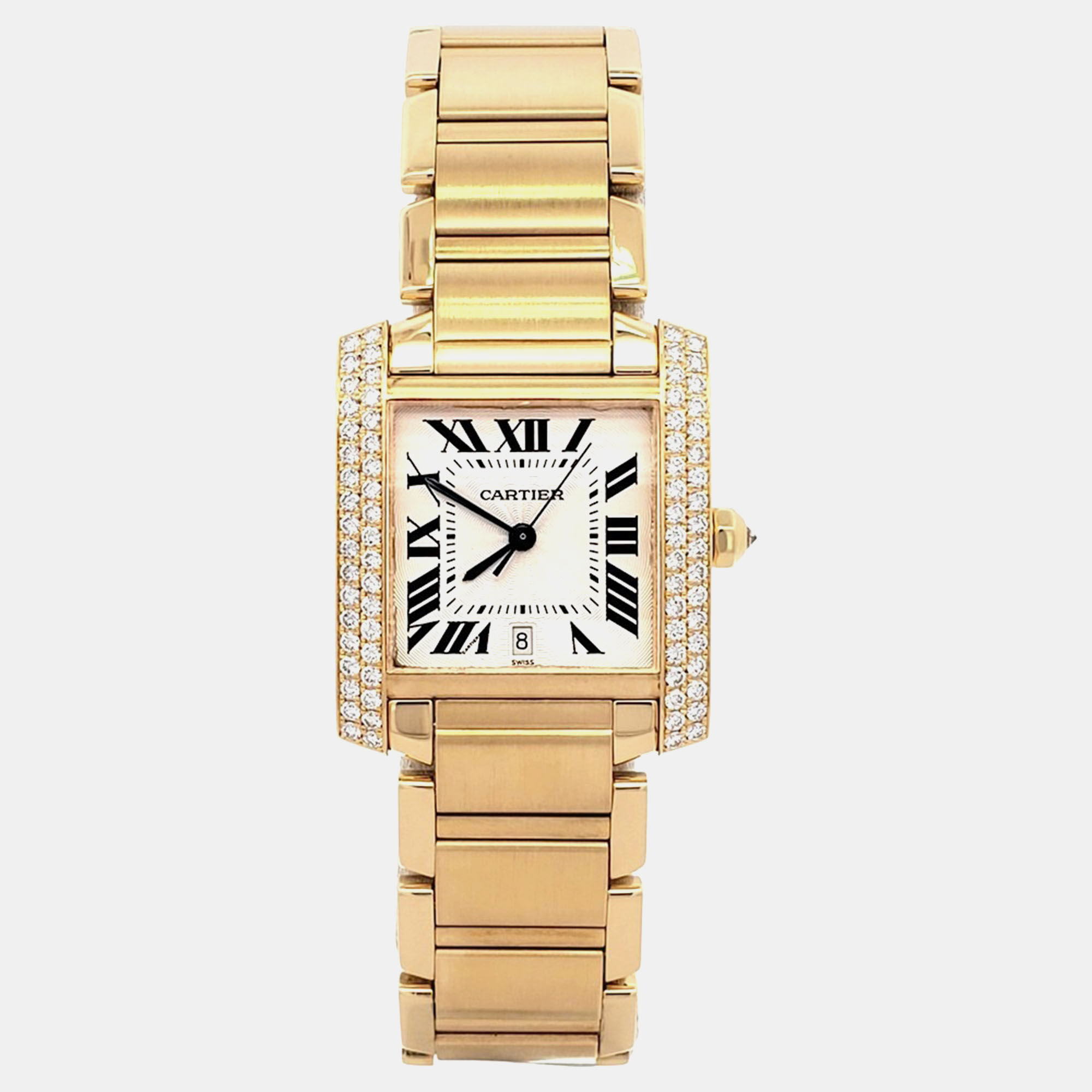 CARTIER Pre-owned Tank Francaise We101051 Automatic Factory Diamond Dial 18k Yellow Gold Women's Wristwatch 28 Mm In White