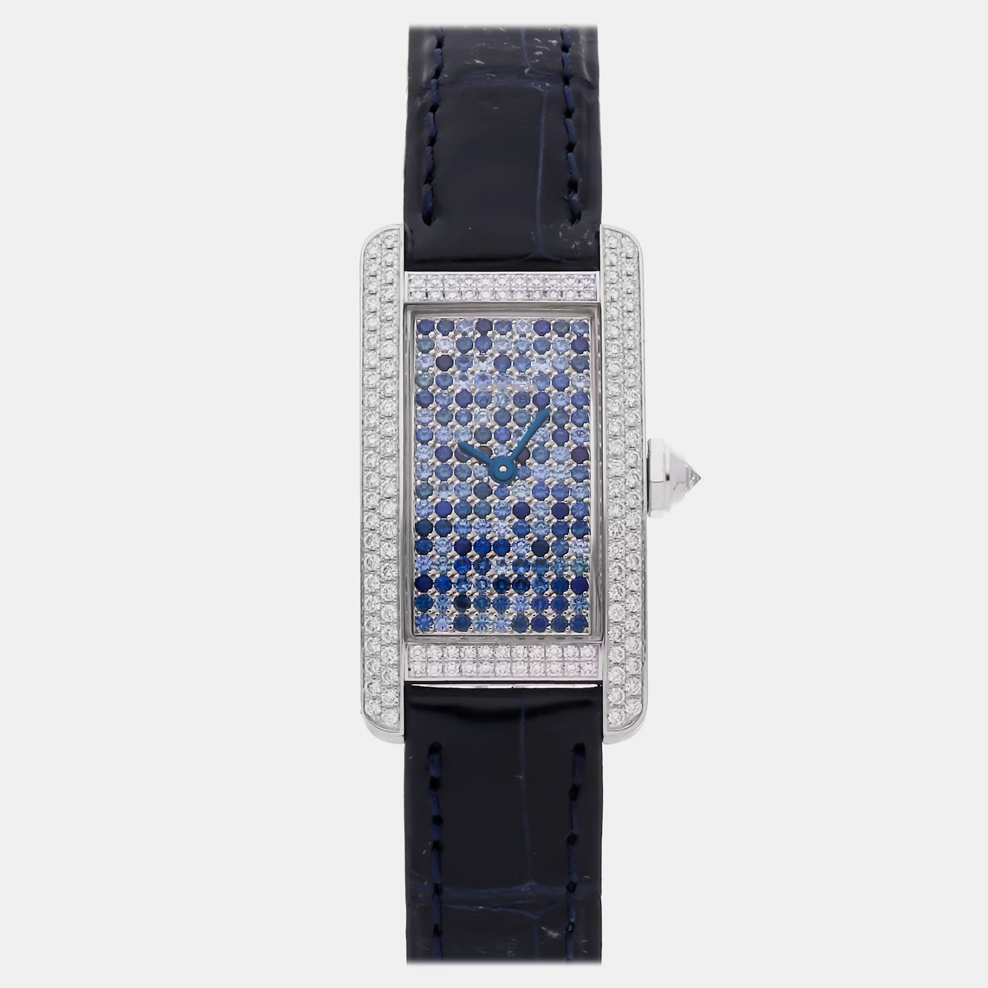Pre-owned Cartier Tank Americaine Wb706131 Quartz Blue Dial 18k White Gold Women's Wristwatch 19mm