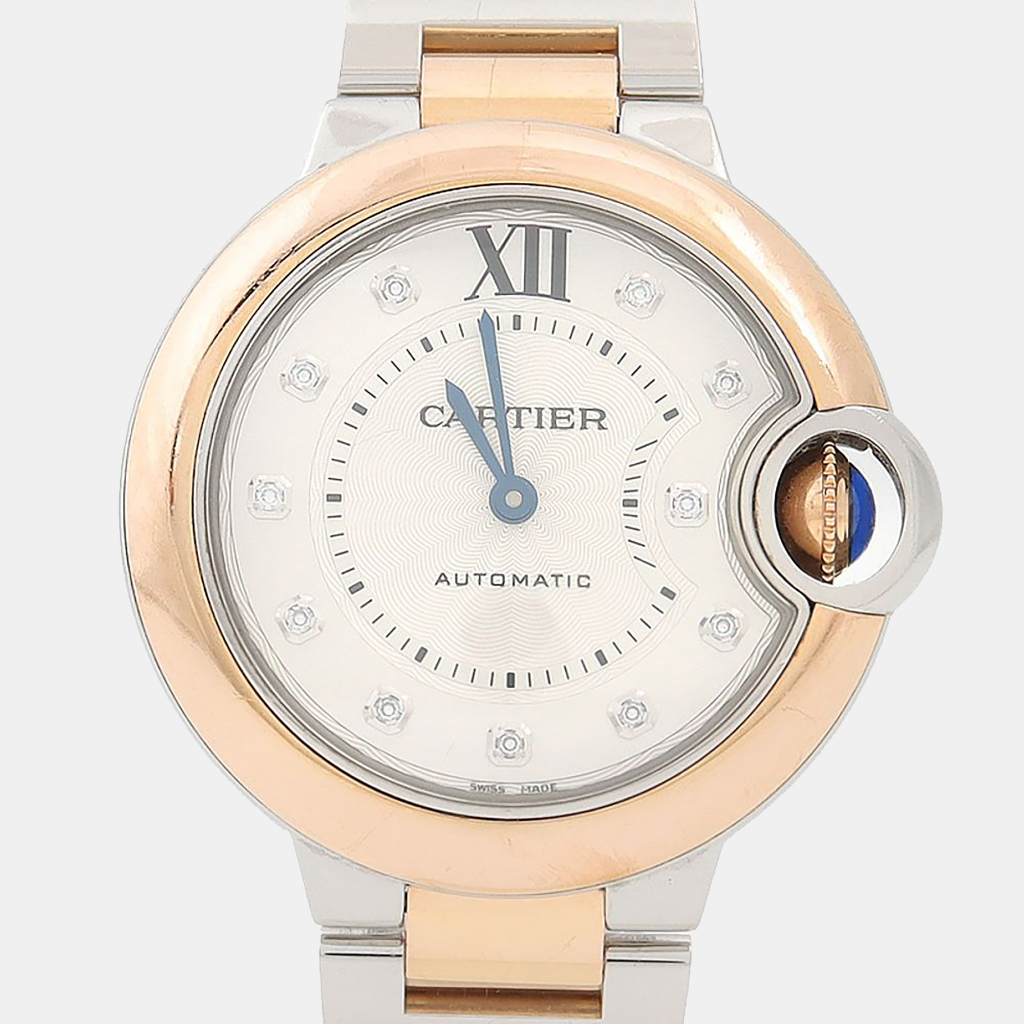 Cartier Ballon Bleu W3BB0006 Automatic White Diamonds 18K Rose Gold Stainless Steel Women’s Wristwatch 33mm