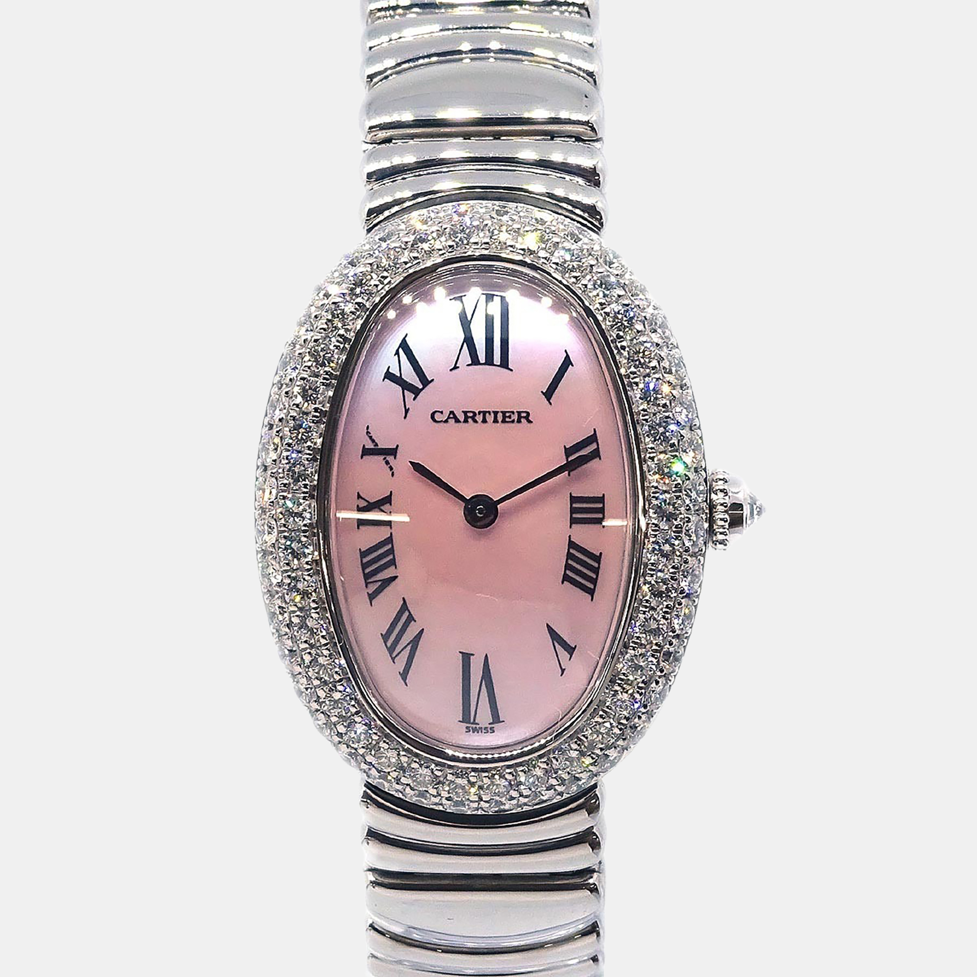 

Cartier Baignoire 1955 Quartz Pink 18K White Gold Diamond Women's Wristwatch 22 mm