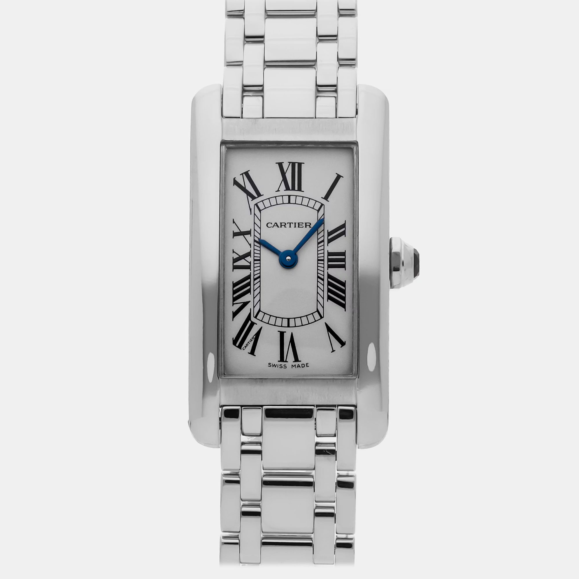 

Pre-Owned Cartier Tank Americaine W26019L1 Silver Quartz 18k White Gold Women's Wristwatch 19 MM