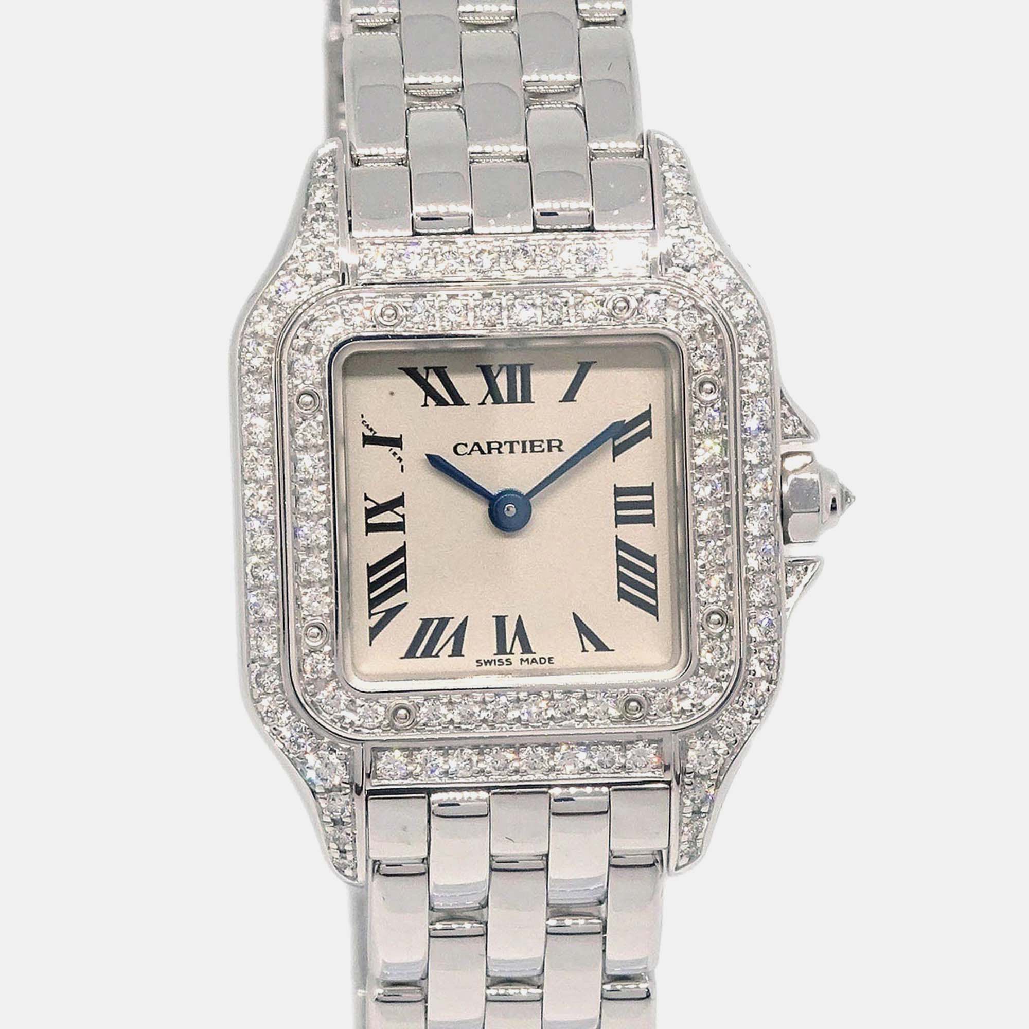Cartier Panthere 1660 Quartz Silver 18k White Gold Women’s Wristwatch 21 mm