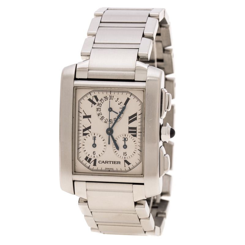 Pre Owned Cartier Cream Stainless Steel Tank Francaise 2303 Women's Wristwatch 28 mm