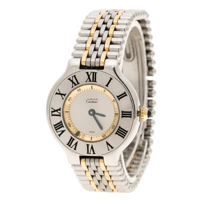 Pre Owned Cartier Silver Grey Stainless Steel Must 21 Women's Wristwatch 28 mm