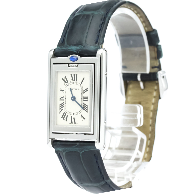 مملوكة مسبقًا Cartier Silver Stainless Steel Tank Basculante Women's Wristwatch 24MM