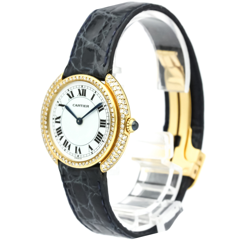 Cartier White 18K Yellow Gold Diamond Vendome Women's Wristwatch 33MM