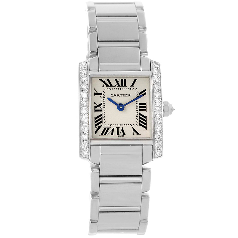 Pre-owned Cartier Silver 18k White Gold Diamond Small Tank Francaise Women's Wristwatch 25mm