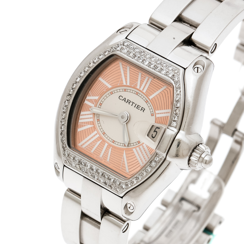 

Cartier Peach Stainless Steel And Diamonds Roadster, Silver