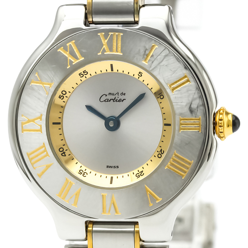Cartier Silver Stainless Steel Must 21 Women's Wristwatch 28MM Cartier ...