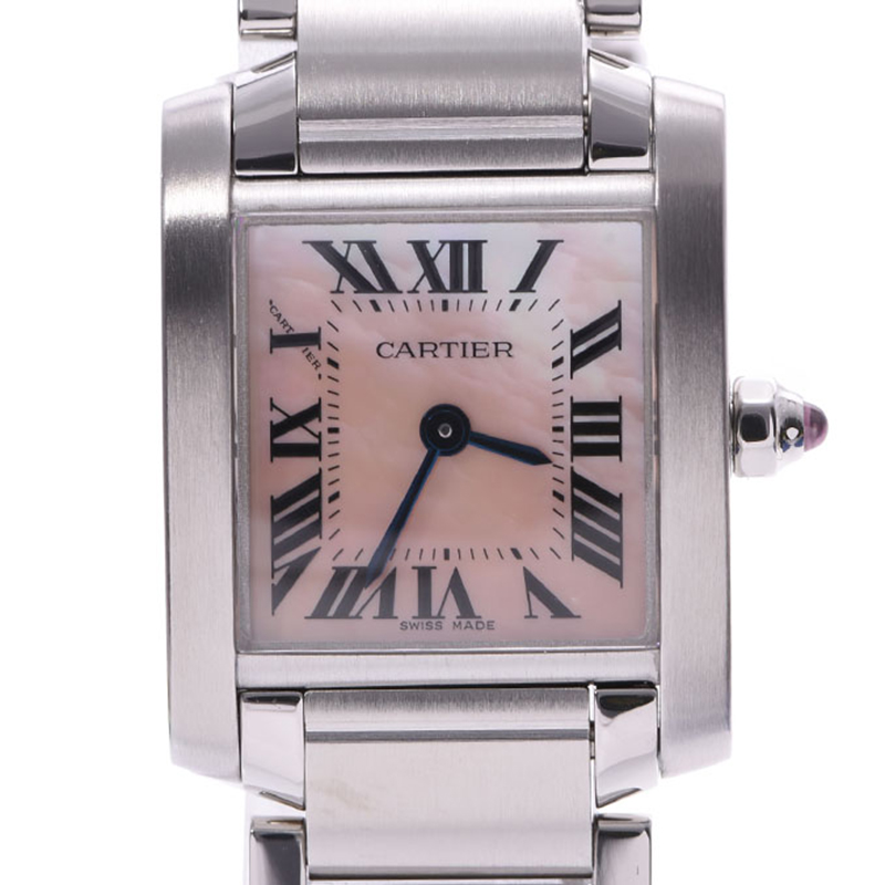 

Cartier Pink Shell Stainless Steel Tank Francaise Women's Wristwatch