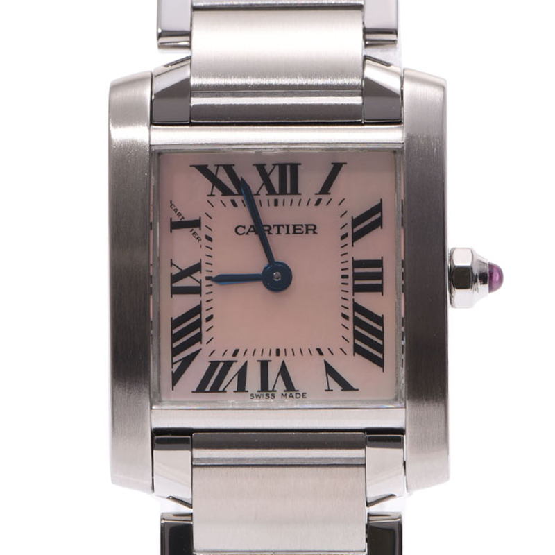 

Cartier Pink Shell Stainless Steel Tank Francaise Women's Wristwatch