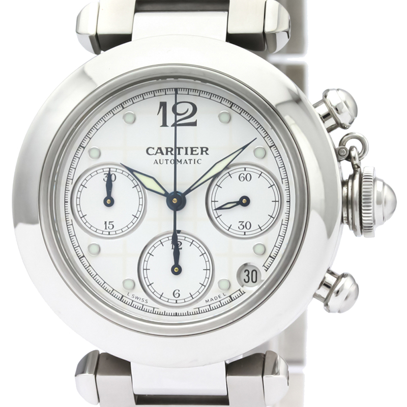 

Cartier White Stainless Steel Pasha C Chronograph W31039M7 Women's Wristwatch