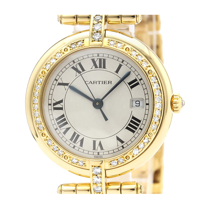 Cartier Silver Diamonds 18K Yellow Gold Panthere Women's Wristwatch 30 ...