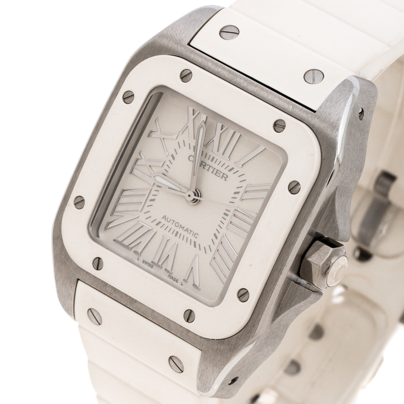 

Cartier Ivory Rubber and Stainless Steel Santos, White