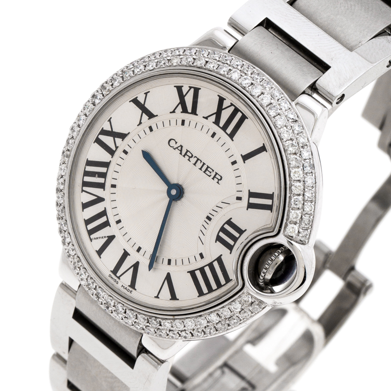 

Cartier Silver Stainless Steel Diamond Ballon Bleu