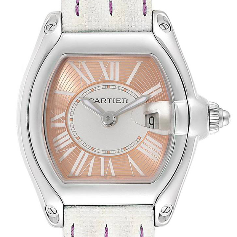 

Cartier Coral Pink Stainless Steel Roadster and Canvas W62054V3 Women's Wristwatch