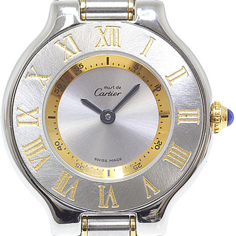 Pre Owned Cartier Silver Yellow Gold Must 21 W10073R6 Women's Wristwatch 27MM