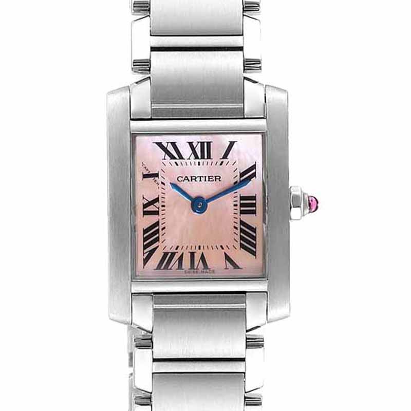 

Cartier Pink MOP Stainless Steel Tank Francaise W51028Q3 Women's Wristwatch