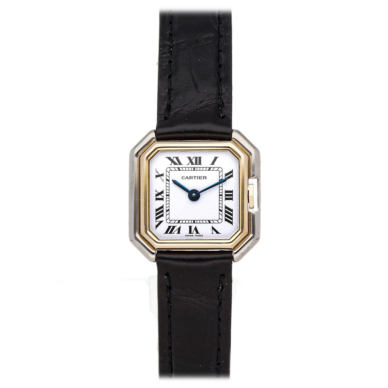 Cartier Silver 18K White Gold 18K Yellow Gold nd Alligator Strap Ceinture Women's Wristwatch 25MM