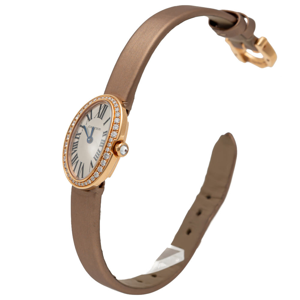 

Cartier Silver Mini Baignoire Rose Gold Diamond Bezel Women's Watch