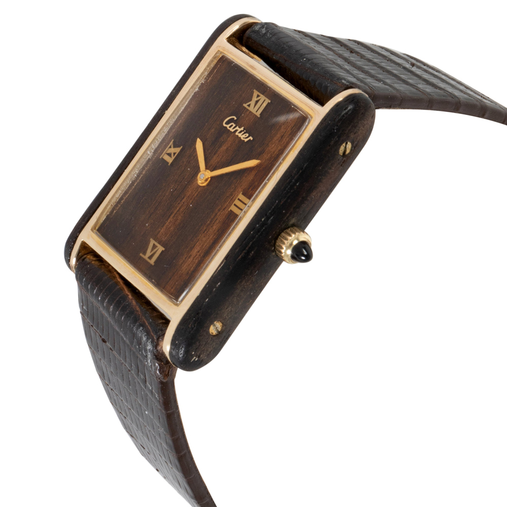 

Cartier Brown Gold Plated Lizard Leather Tank Women's Wristwatch