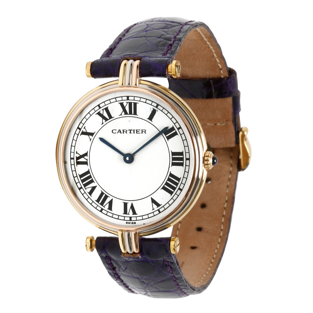 Pre Owned Cartier White 18K 3 Tone Gold Vendome 8988 Women's Wristwatch 30MM
