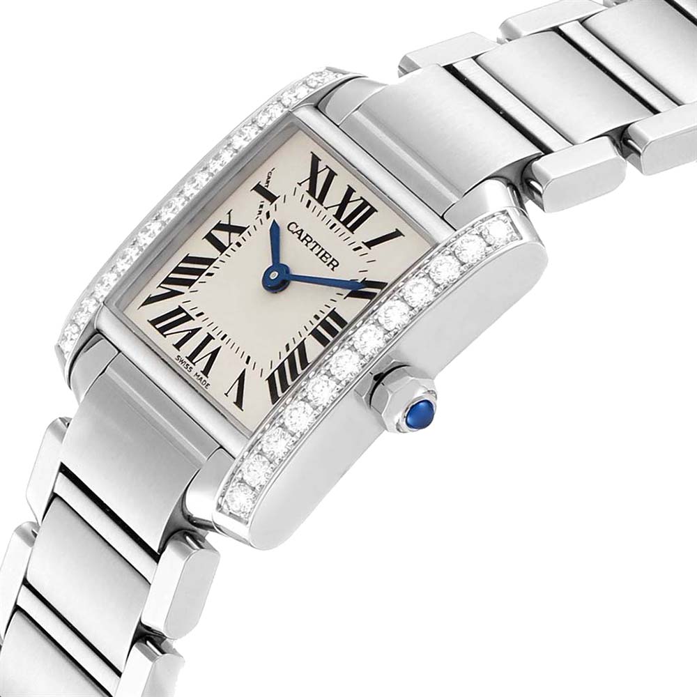 

Cartier Silver Stainless Steel Diamonds Tank Francaise W4TA0008 Women's Wristwatch