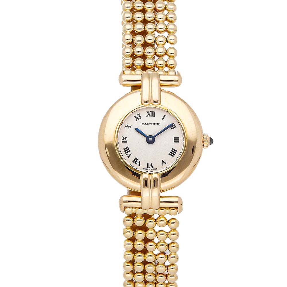 Pre Owned Cartier White 18k Yellow Gold Colisee W1500300 Women's Wristwatch 24 MM