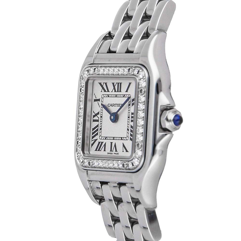 

Cartier Silver Stainless Steel Diamonds Panthere Small W4PN0007 Women's Wristwatch