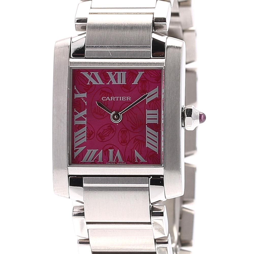 

Cartier Raspberry Stainless Steel Tank Francaise W51030Q3 Women's Wristwatch, Pink