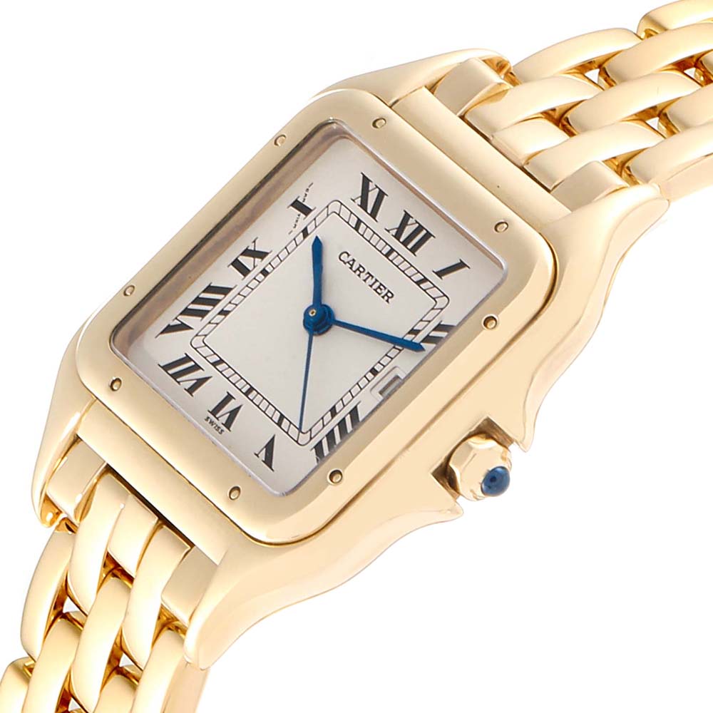 

Cartier White 18K Yellow Gold Panthere  Blue Sapphire W25014B9 Women's Wristwatch 27 x 27 MM, Silver