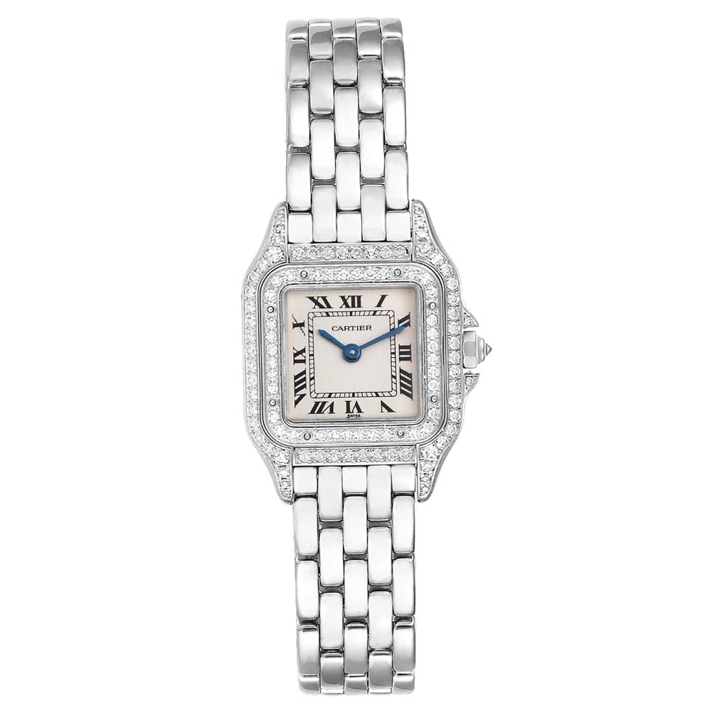 Cartier White Diamonds And 18k White Gold Panthere 1660 Women's Wristwatch 22 x 22 MM