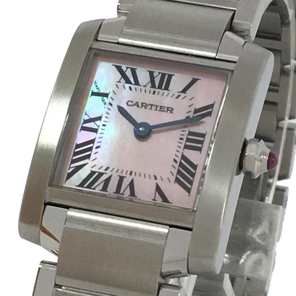 

Cartier Pink Shell Stainless Steel Tank Francaise Quartz Women's Wristwatch