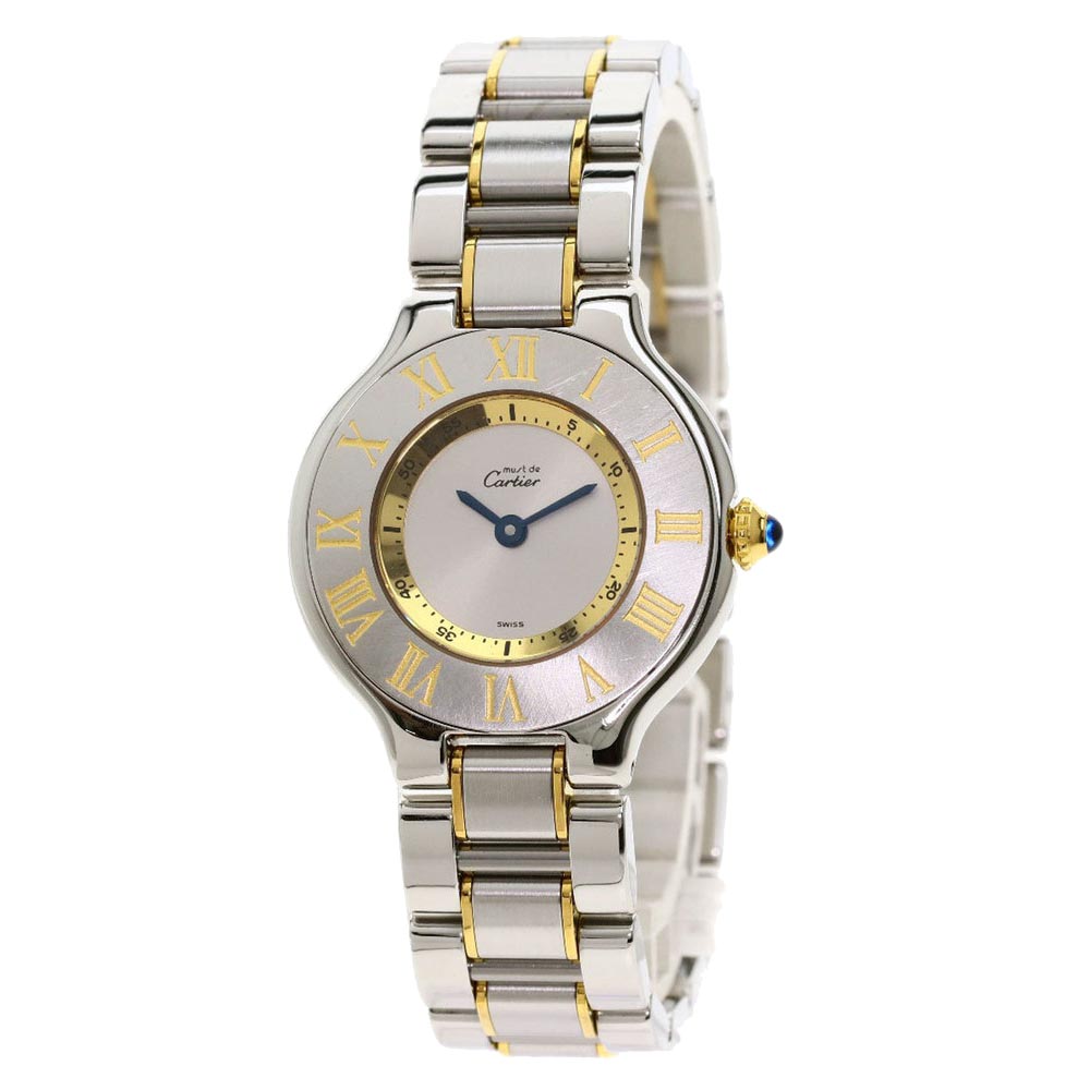 CARTIER SILVER 18K YELLOW GOLD AND STAINLESS STEEL MUST 21 W10073R6 WOMEN'S WRISTWATCH 28 MM