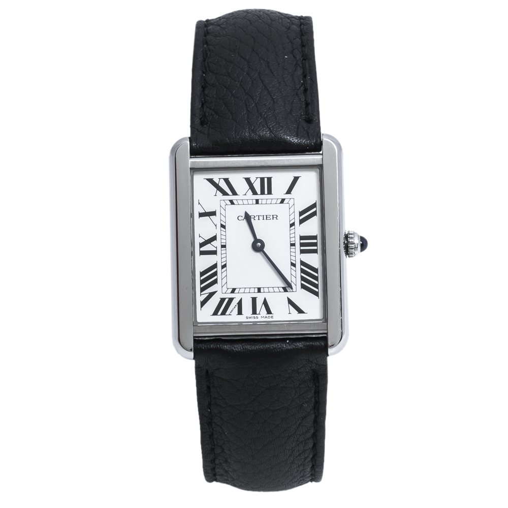 Pre Owned Cartier Silver White Stainless Steel Tank Solo 3169 Women's Wristwatch 27 mm