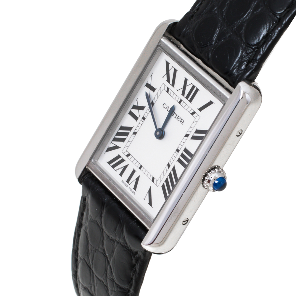 

Cartier Silver White Stainless Steel Tank Solo, Black