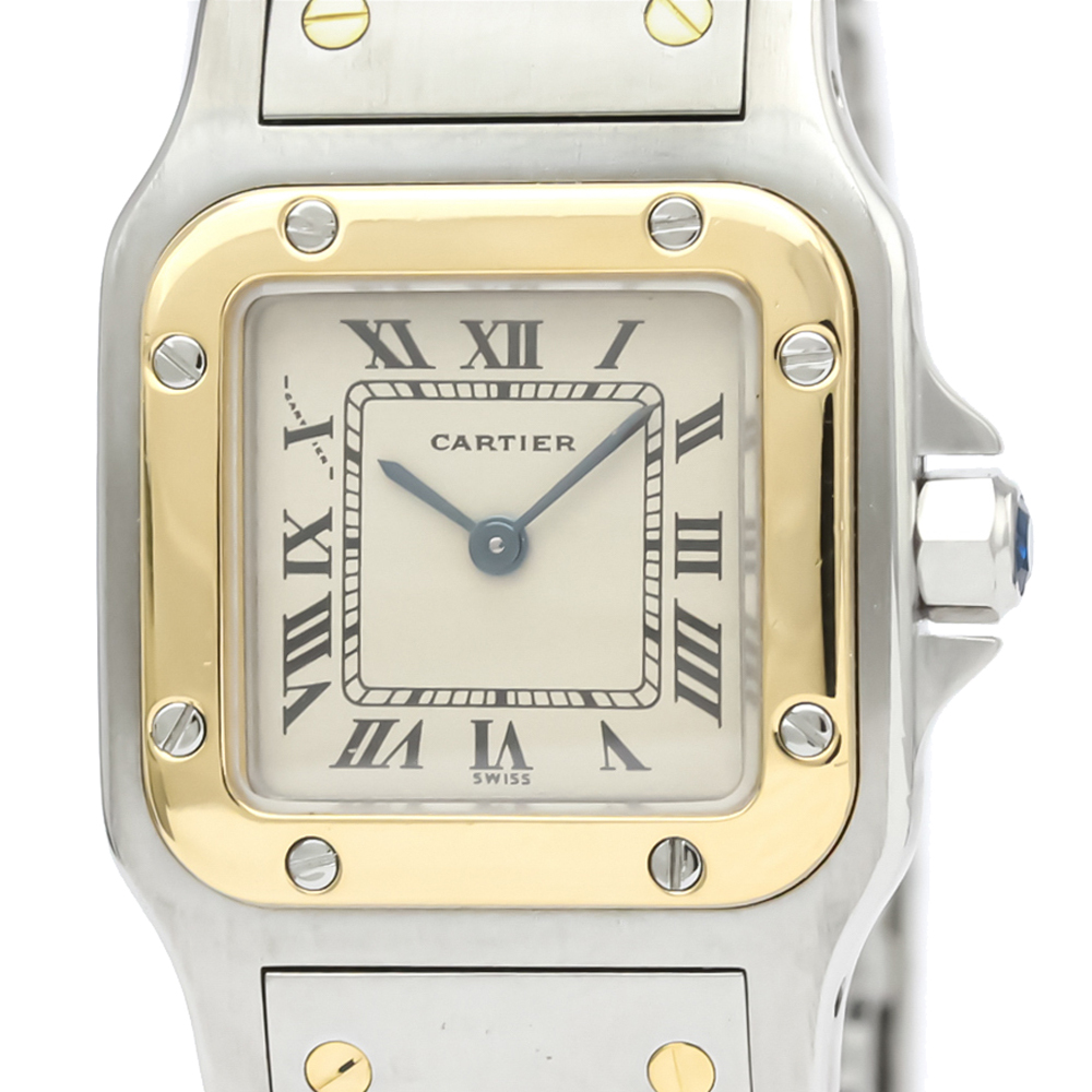 Pre Owned Cartier Silver 18K Yellow Gold And Stainless Steel Santos Galbee Quartz 166930 Women's Wristwatch 24 MM