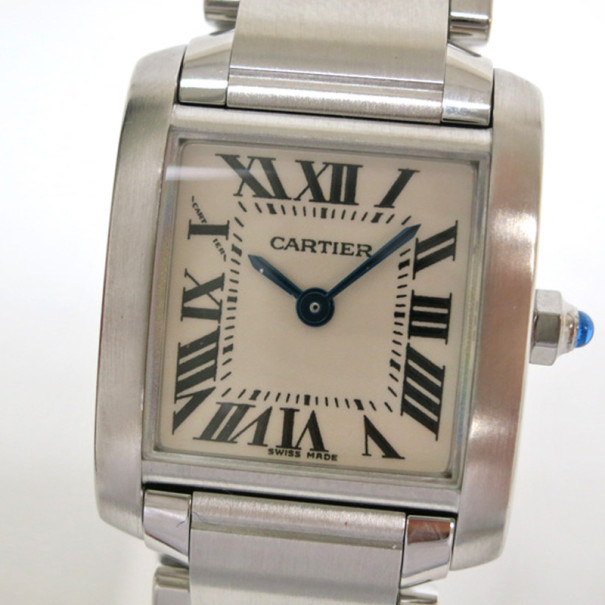 Pre Owned Cartier Tank Francaise Wristwatch SS White Silver Ladies