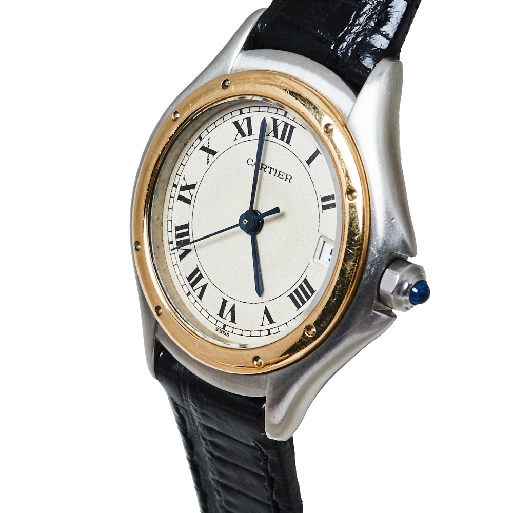 

Cartier Cream Stainless Steel Leather Cougar