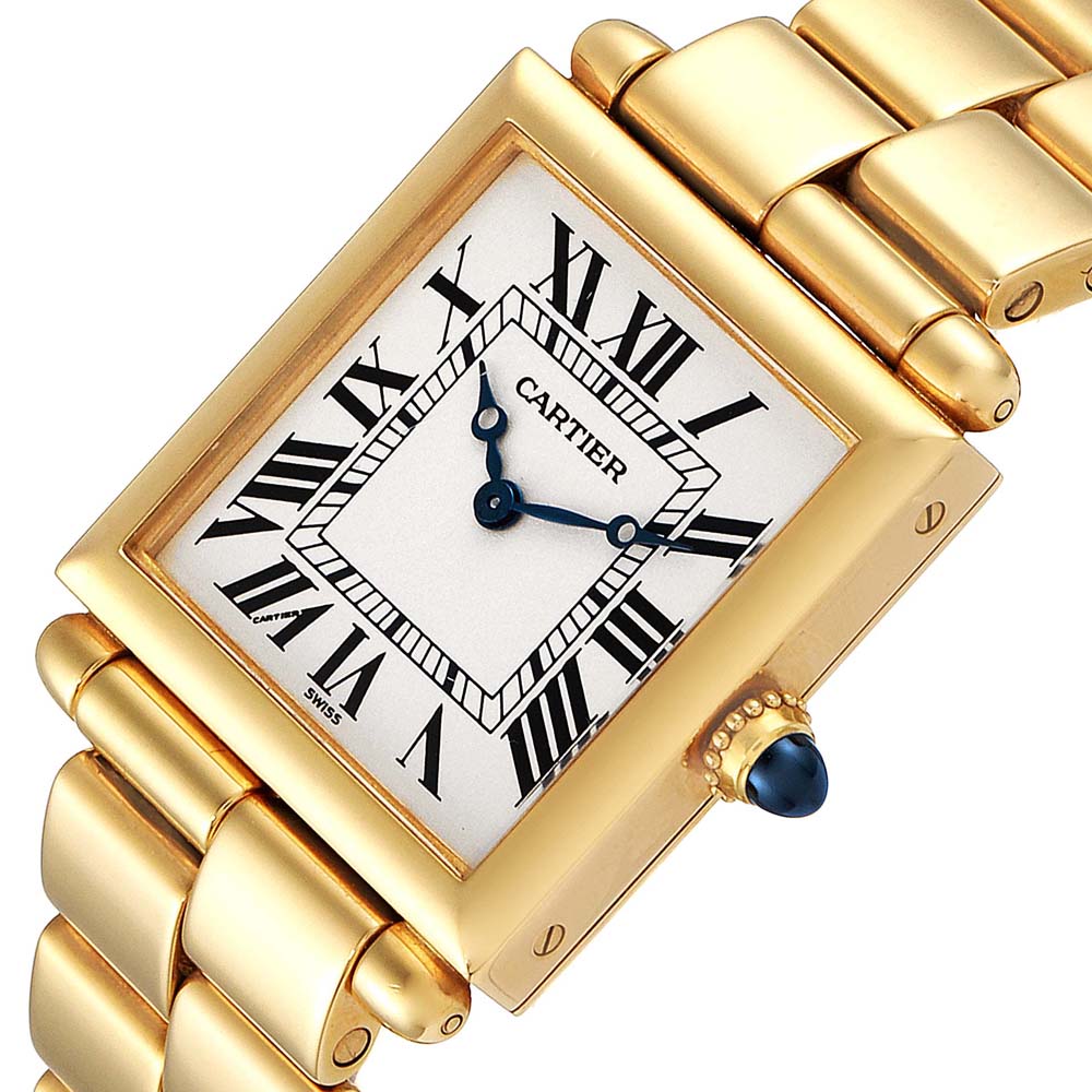 

Cartier White 18k Yellow Gold Tank Obus Prevee 1630 Women's Wristwatch 24.5 MM