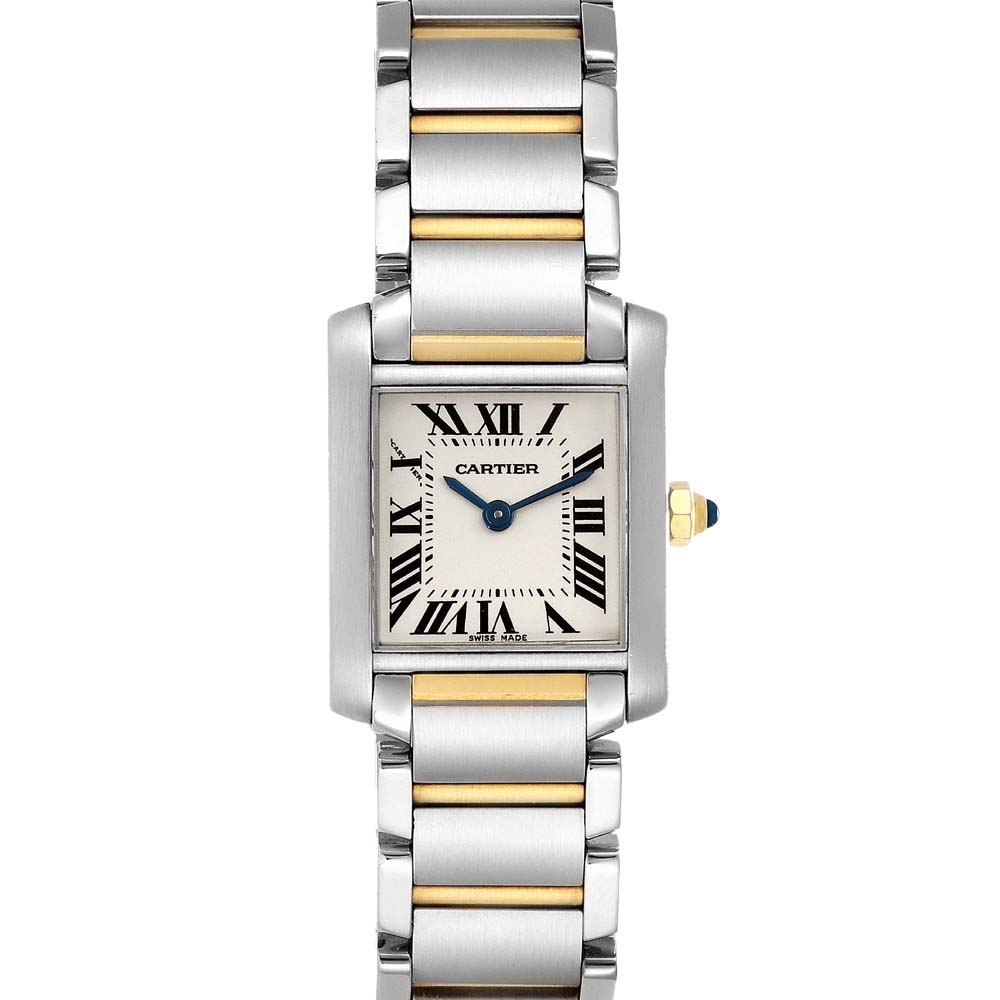 Pre-owned Cartier Silver 18k Yellow Gold And Stainless Steel Tank Francaise 51007q4 Women's Wristwatch 25 X 30 Mm