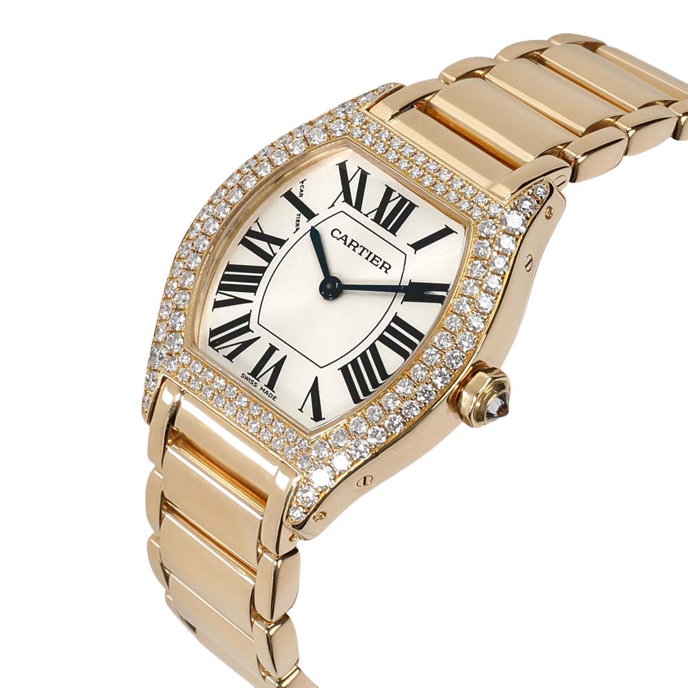 

Cartier Silver Diamonds 18K Yellow Gold Tortue 2643 Women's Wristwatch 28 MM