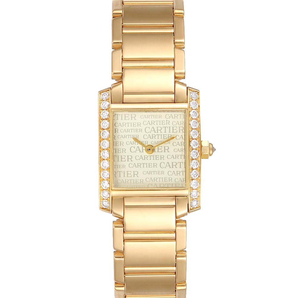 Pre-owned Cartier Silver Diamonds 18k Yellow Gold Tank Francaise We1023r8 Women's Wristwatch 20 X 25 Mm