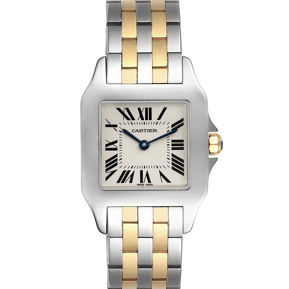 Pre-owned Cartier Silver 18k Yellow Gold And Stainless Steel Santos Demoiselle W25067z6 Women's Wristwatch 26 Mm