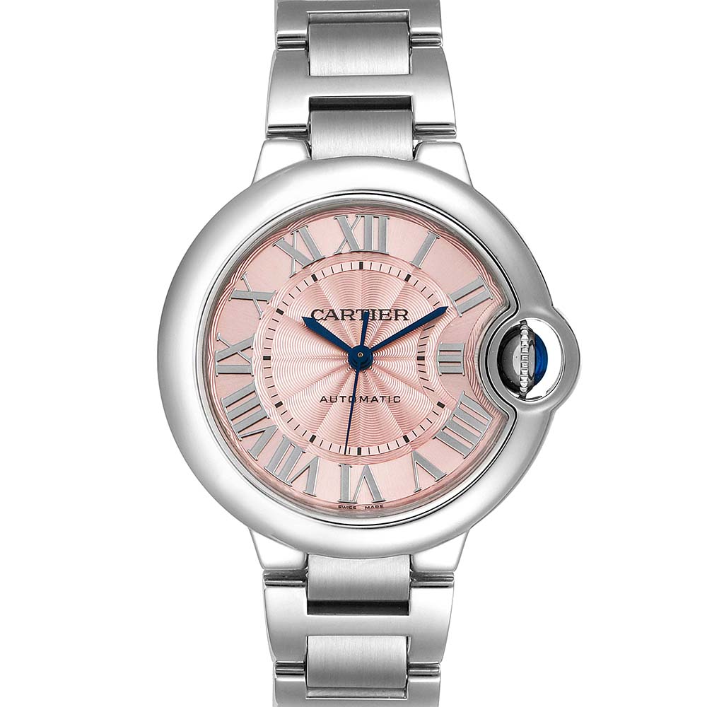 Pre-owned Cartier Pink Stainless Steel Ballon Bleu W6920100 Women's Wristwatch 33 Mm